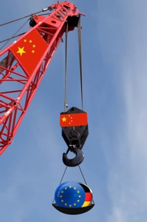 Symbolic image, EU European Union, Germany, China, surveillance, social spider web, trade dispute,
