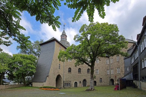 Inner courtyard of the Upper Castle built in the 14th century and Siegerland Museum, Siegen,