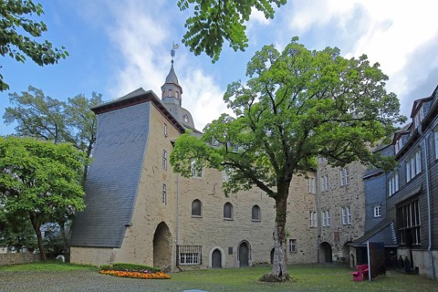 Inner courtyard of the Upper Castle built in the 14th century and Siegerland Museum, Siegen,