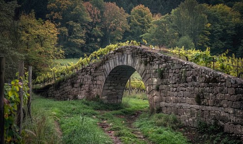 Vineyard with grapevines and an old stone bridge AI generated