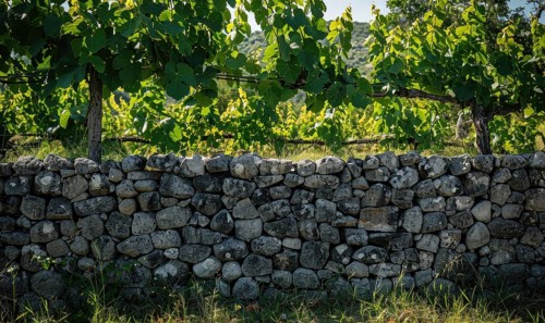 Vineyard with a stone wall and grapevines AI generated