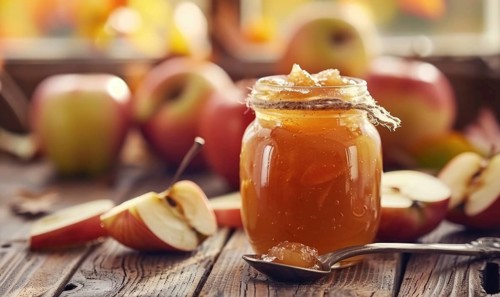 Homemade apple jam in a mason jar AI generated
