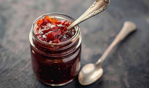 Homemade apple jam in a mason jar AI generated