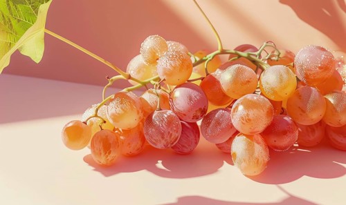 Grapes on a light pastel coral background AI generated