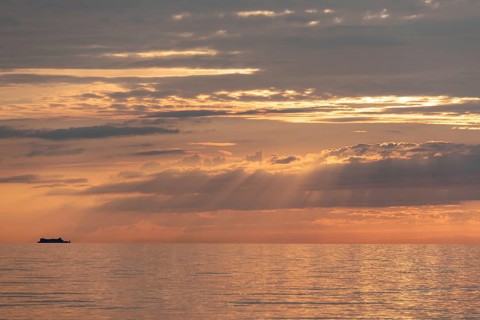 Sunset at the Baltic Sea, sunbeams, Dierhagen, Mecklenburg-Western Pomerania, Germany, Europe