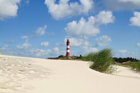 Amrum lighthouse on large dune, Wittdün, Amrum, North Frisian Island, North Frisia,
