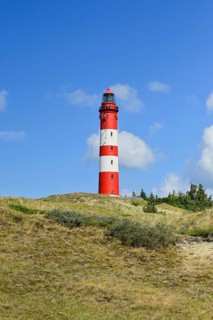 Amrum lighthouse on large dune, Wittdün, Amrum, North Frisian Island, North Frisia,