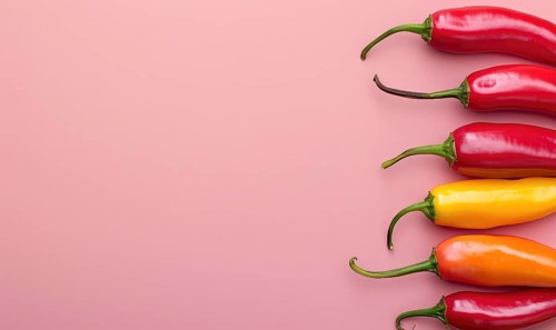 Top view of colorful peppers on a pink background AI generated