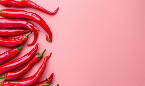 Top view of colorful peppers on a pink background AI generated