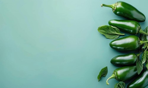 Top view of hot peppers scattered on a pastel blue background AI generated