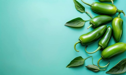 Top view of hot peppers scattered on a pastel blue background AI generated