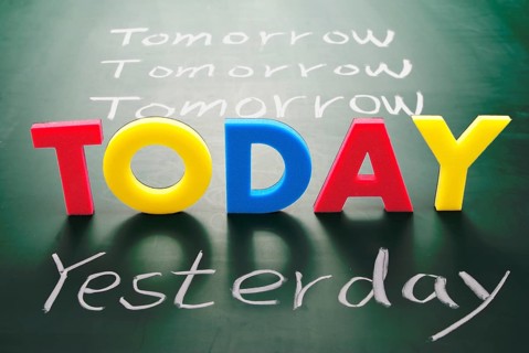 Today, yesterday, and tomorrow words on blackboard, Time concept