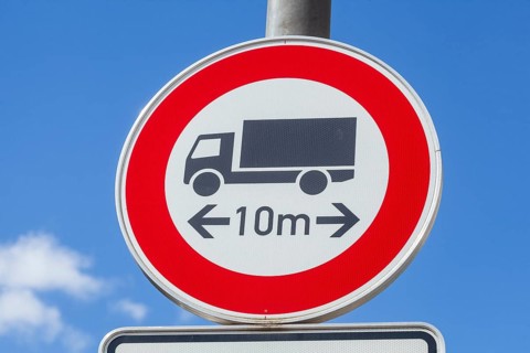 Traffic sign Passage prohibited for lorries over 10 metres long, Germany, Europe