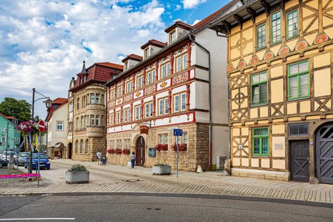 Anton-Ulrich-Strasse in Meiningen, Thuringia, Germany, Europe