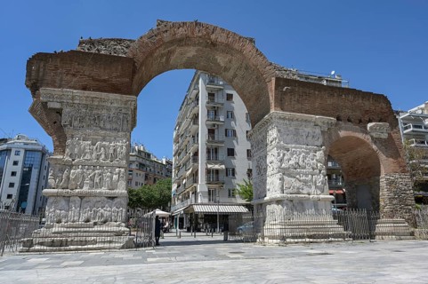 Arch of Galerius in Thessaloniki city center, famous historic monument, early Byzantine