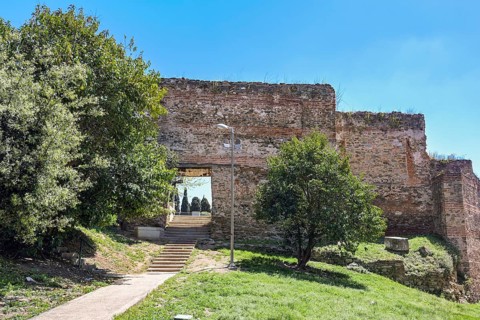 Gateway through the Byzantine city wall in Thessaloniki, Macedonia, Greece, historic monument,
