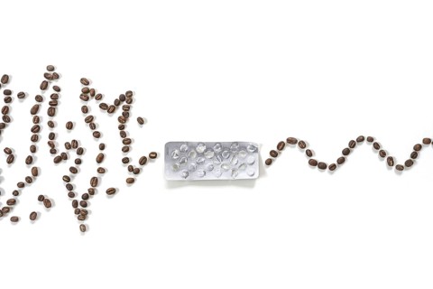 Chaotic curve of coffee beans changes to a gentle wave after passing a pill pack of sedatives or
