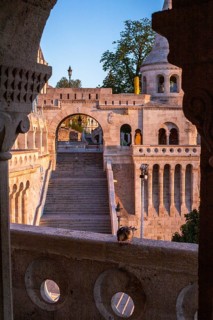 Old historic fortress and church at sunrise. City panorama at dusk. View of the Danube Fishermen's