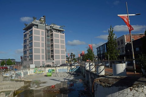 CHRISTCHURCH, NEW ZEALAND, FEBRUARY 24, 2022: An inner city block with foundations of a demolished