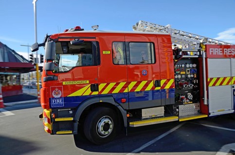 CHRISTCHURCH, NEW ZEALAND, APRIL 20, 2018: A fire rescue truck rushes to its next job in the