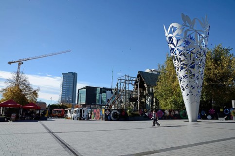 CHRISTCHURCH, NEW ZEALAND, APRIL 20, 2018: The iconic chalice stands near the Anglican Cathedral in