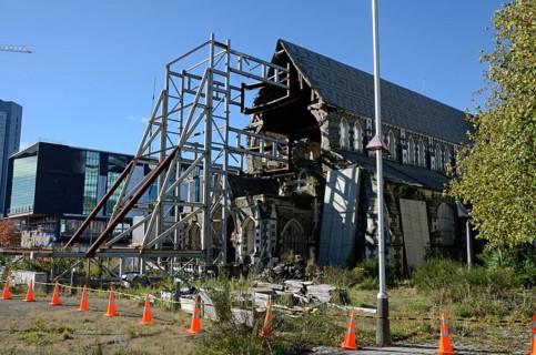 CHRISTCHURCH, NEW ZEALAND, APRIL 20, 2018: The iconic Anglican Cathedral remains a ruin in