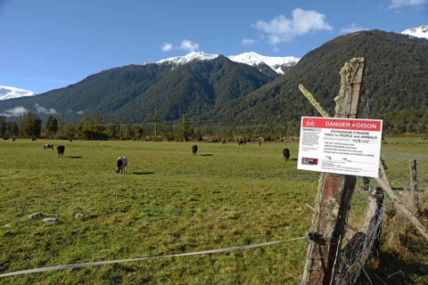 GREYMOUTH, NEW ZEALAND, SEPTEMBER 25, 2019: Signage warns people that Potassium Cyanide has been