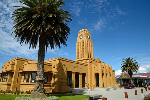 WESTPORT, NEW ZEALAND, MARCH 11, 2015: The iconic clock tower and council chambers building in