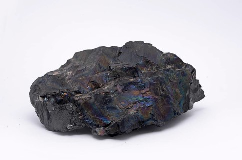 A piece of anthracite from a New Zealand mine, known locally as rainbow coal or peacock coal