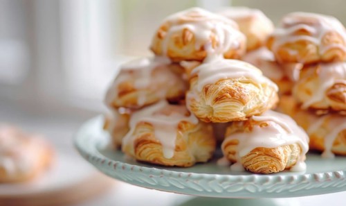 Lemon and coffee cream puffs with glaze on a pastel green plate AI generated