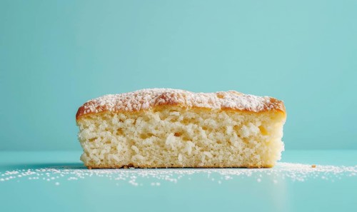 Italian torta di riso on a light blue background, rich AI generated