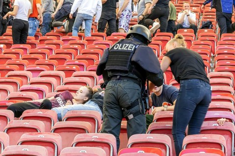 Baden-Württemberg police anti-terror exercise in the stadium. In the run-up to the European