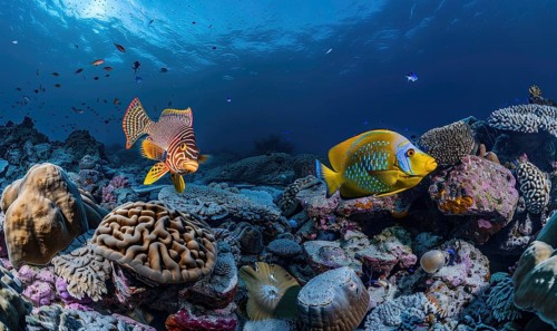 Cockerel fish and surgeonfish in the water closeup view AI generated
