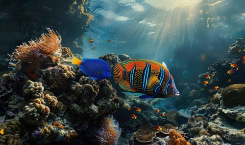 Royal angelfish in the water closeup view AI generated