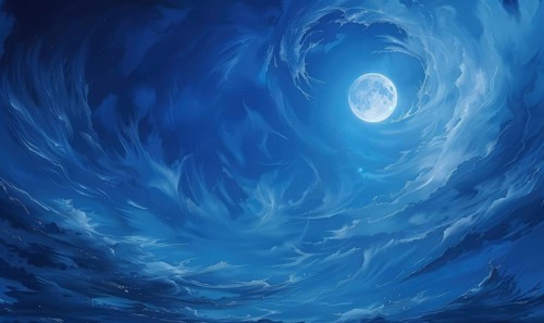 Painting of a moonlit night sky with wispy altostratus clouds AI generated