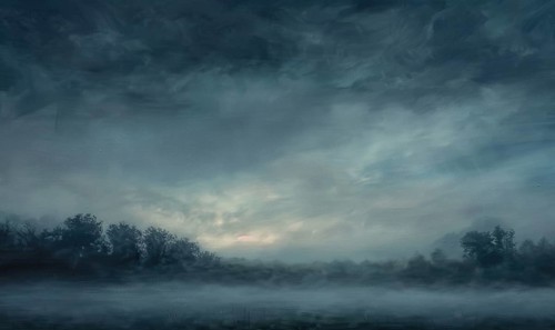 Painting of a foggy night sky with low-lying stratus clouds AI generated