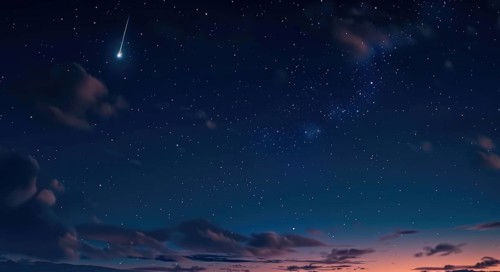 Night sky with scattered clouds and a shooting star AI generated