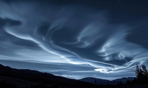 Night sky with lenticular clouds, strong winds AI generated
