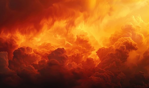 Fiery red-orange sky and dramatic clouds, sky background AI generated