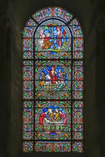 Romanesque stained glass window of the nave, Romanesque-Gothic Saint-Julien du Mans Cathedral, Le