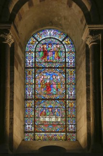 Romanesque stained glass window of the nave, Romanesque-Gothic Saint-Julien du Mans Cathedral, Le