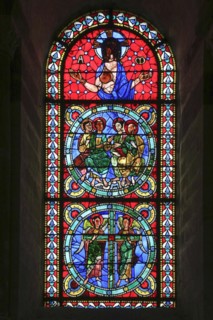 Romanesque stained glass window of the nave, Romanesque-Gothic Saint-Julien du Mans Cathedral, Le