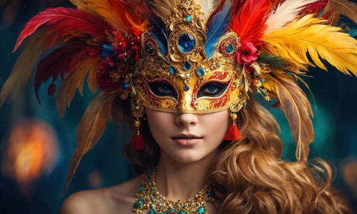 Beautiful young woman in a Venetian mask at the masquerade. ai generative, AI generated