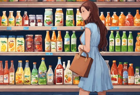The beautiful woman is looking at the shelves to buy something from the supermarket. ai generative,