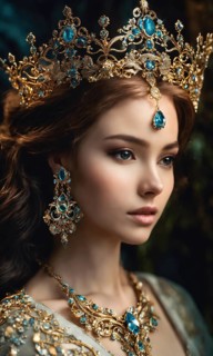 Portrait of beautiful young woman in crown. Luxury makeup and hairstyle. ai generative, AI