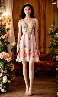 Mini dress with low neckline on a mannequin. ai generative, AI generated