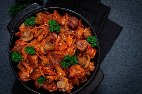 Bigos, bigus is a national Polish dish, made of cabbage and meat, stewed, homemade, no people