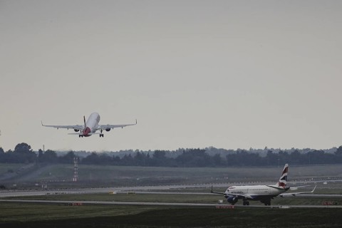 Two aircraft, photographed at Berlin Brandenburg Airport 'Willy Brandt'Äô (BER) in Schönefeld,