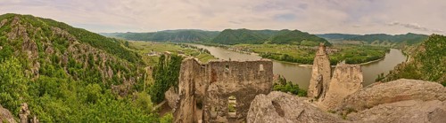 View from Dürnstein castle in spring, Dürnstein, Danubia river, Wachau, Austria, Europe