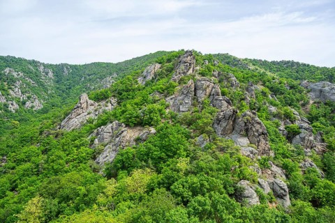 View into the landcape from Dürnstein castle in spring, Wachau, Austria, Europe
